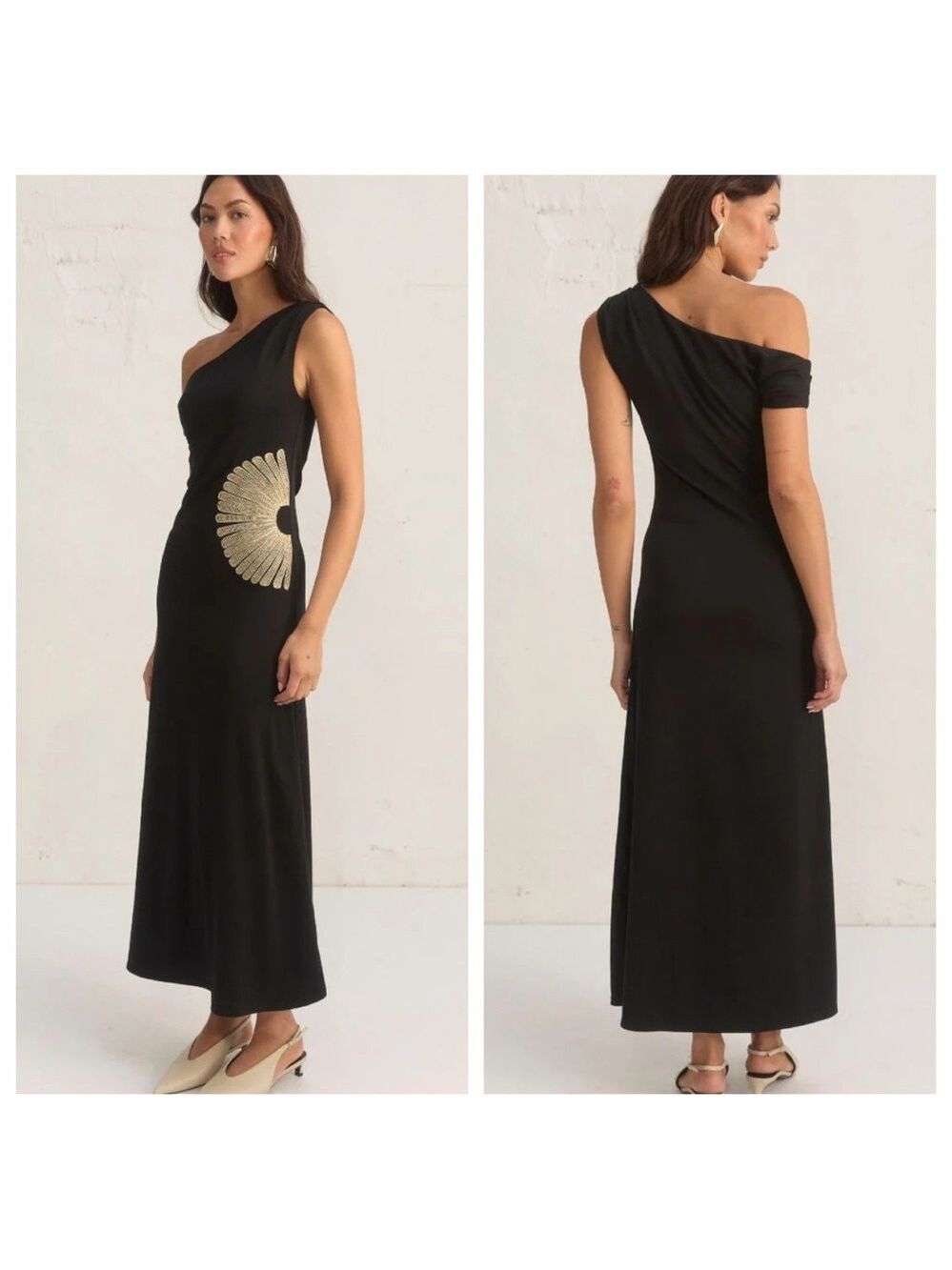 Mon Renn Black Yarah Floral Embroidery Maxi Dress Size Small NWT - Picture 1 of 12